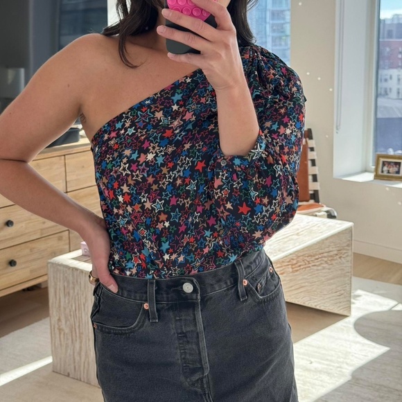 J.Crew Star Print One-Shoulder Blouse • Size 2 • Bow Detail • Off-Shoulder - Picture 5 of 9